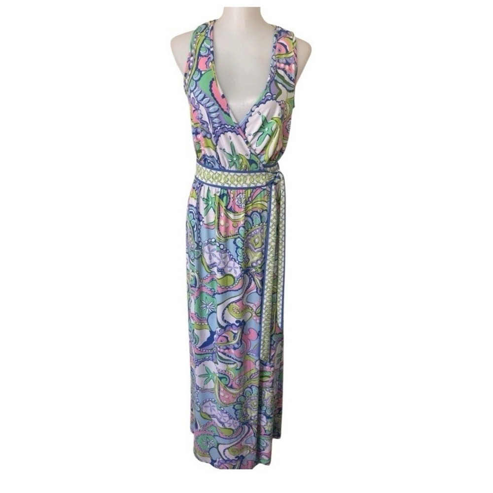 Lilly Pulitzer Bellina Maxi Wrap Dress in Multi Conch Republic Print XS